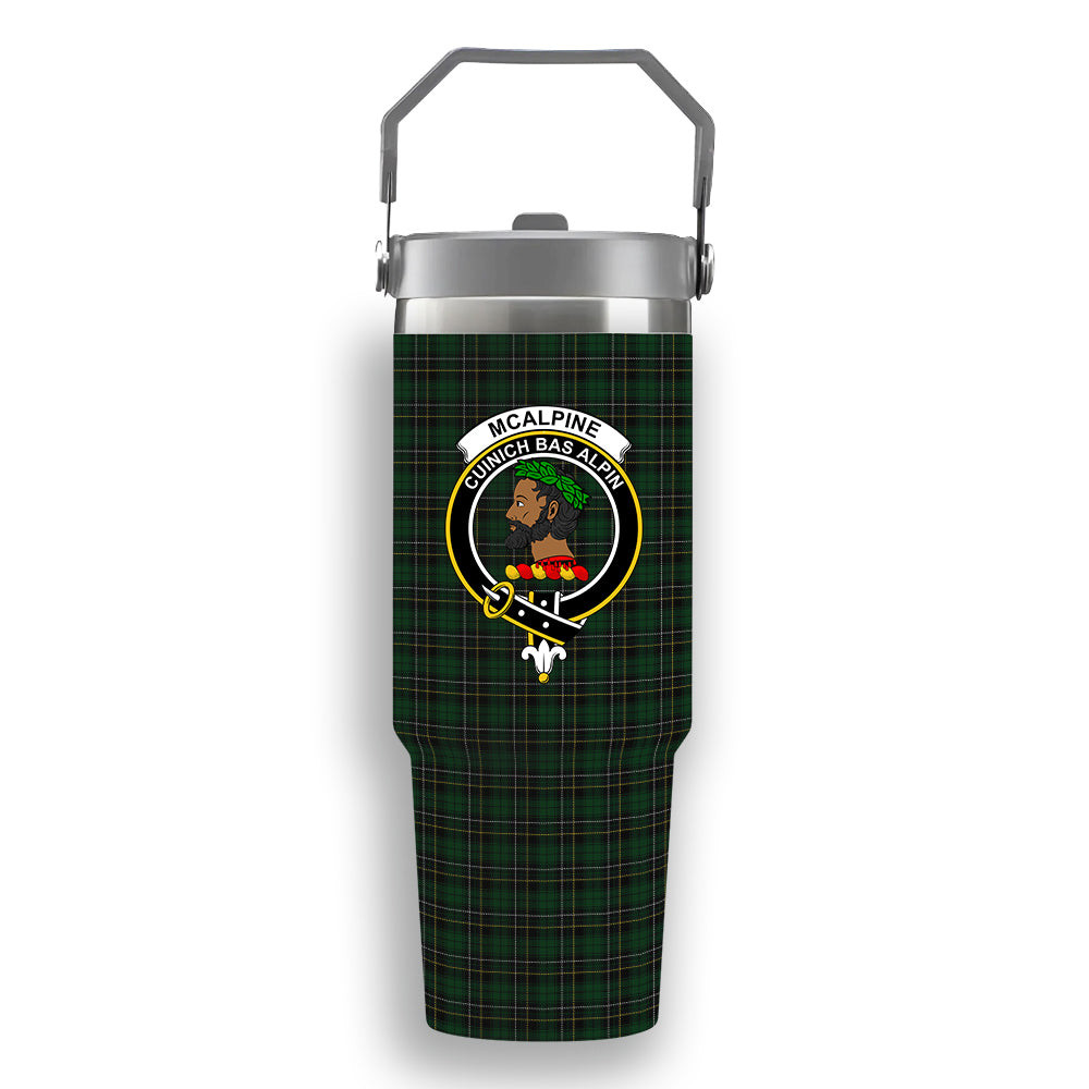 ScotsTee Shop Scottish McAlpine Crest Tartan Flip Straw Tumbler 20oz 30oz
