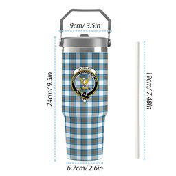 ScotsTee Shop Scottish Stewart Muted Blue Crest Tartan Flip Straw Tumbler 20oz 30oz