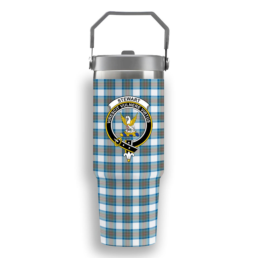 ScotsTee Shop Scottish Stewart Muted Blue Crest Tartan Flip Straw Tumbler 20oz 30oz