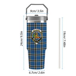 ScotsTee Shop Scottish MacThomas Blue Modern Crest Tartan Flip Straw Tumbler 20oz 30oz
