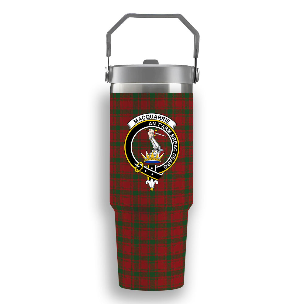 ScotsTee Shop Scottish MacQuarrie Crest Tartan Flip Straw Tumbler 20oz 30oz