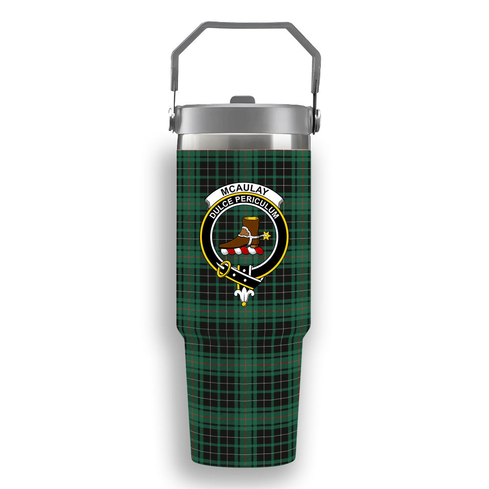 ScotsTee Shop Scottish McAulay Hunting Ancient Crest Tartan Flip Straw Tumbler 20oz 30oz