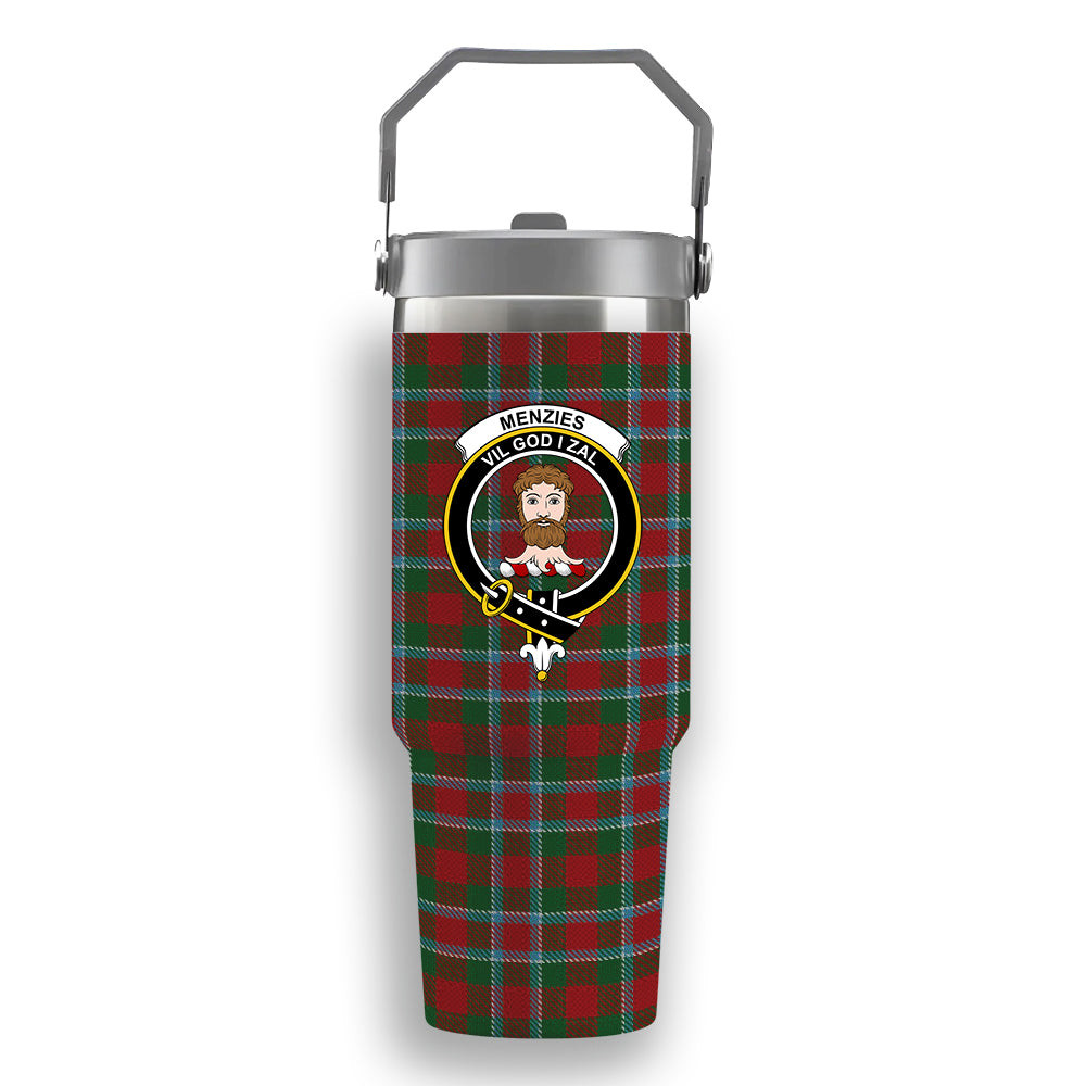 ScotsTee Shop Scottish Menzies 2 Crest Tartan Flip Straw Tumbler 20oz 30oz