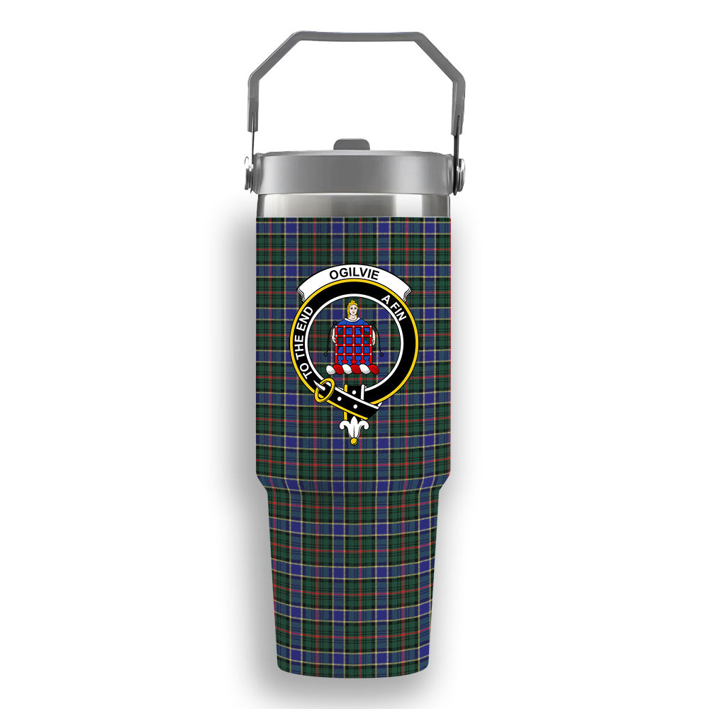 ScotsTee Shop Scottish Ogilvie (Ogilvy) Hunting Modern Crest Tartan Flip Straw Tumbler 20oz 30oz