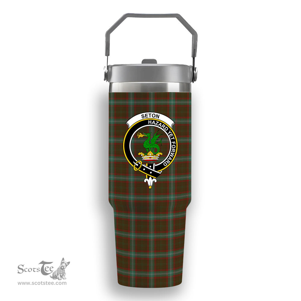 ScotsTee Shop Scottish Seton Hunting Crest Tartan Flip Straw Tumbler 20oz 30oz