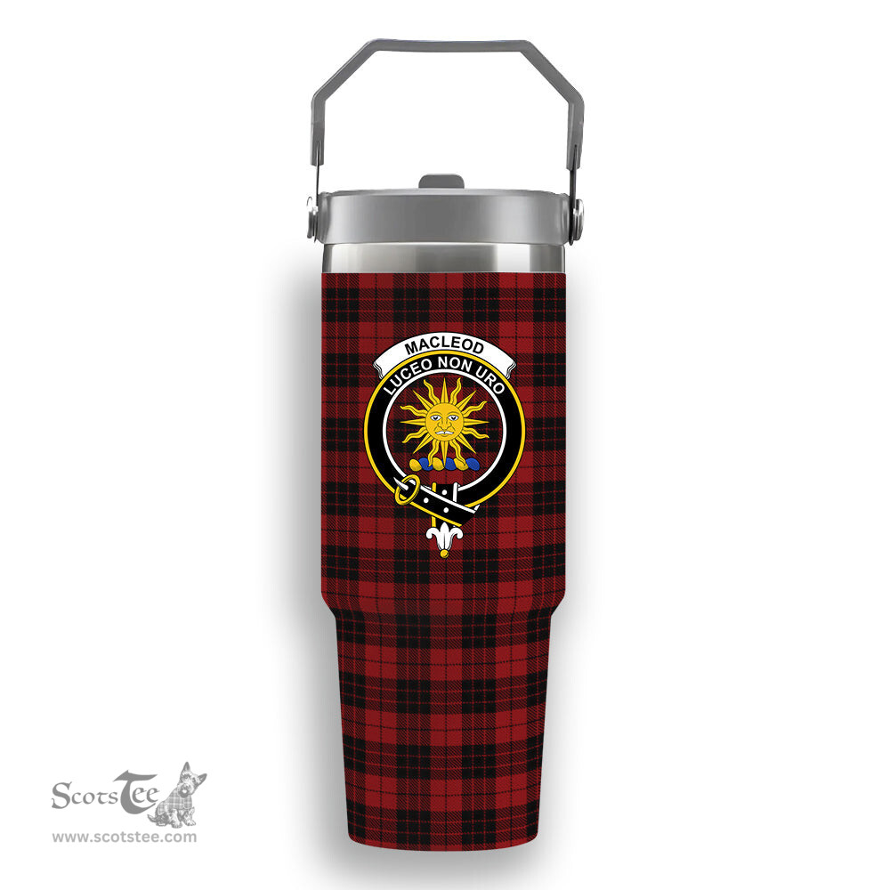 ScotsTee Shop Scottish MacLeod of Raasay Crest Tartan Flip Straw Tumbler 20oz 30oz