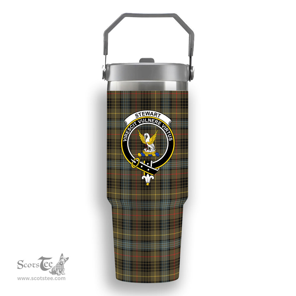 ScotsTee Shop Scottish Stewart Hunting Weathered Crest Tartan Flip Straw Tumbler 20oz 30oz