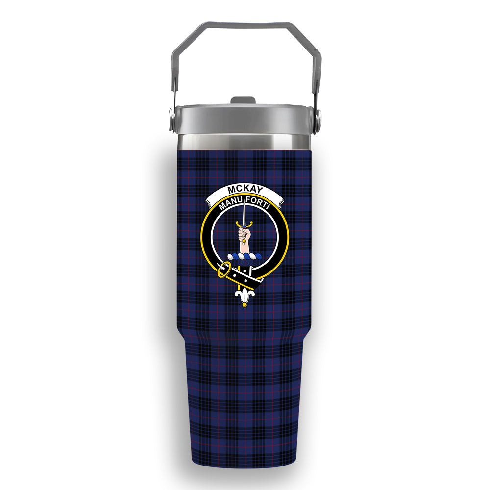 ScotsTee Shop Scottish McKay Blue Modern Crest Tartan Flip Straw Tumbler 20oz 30oz