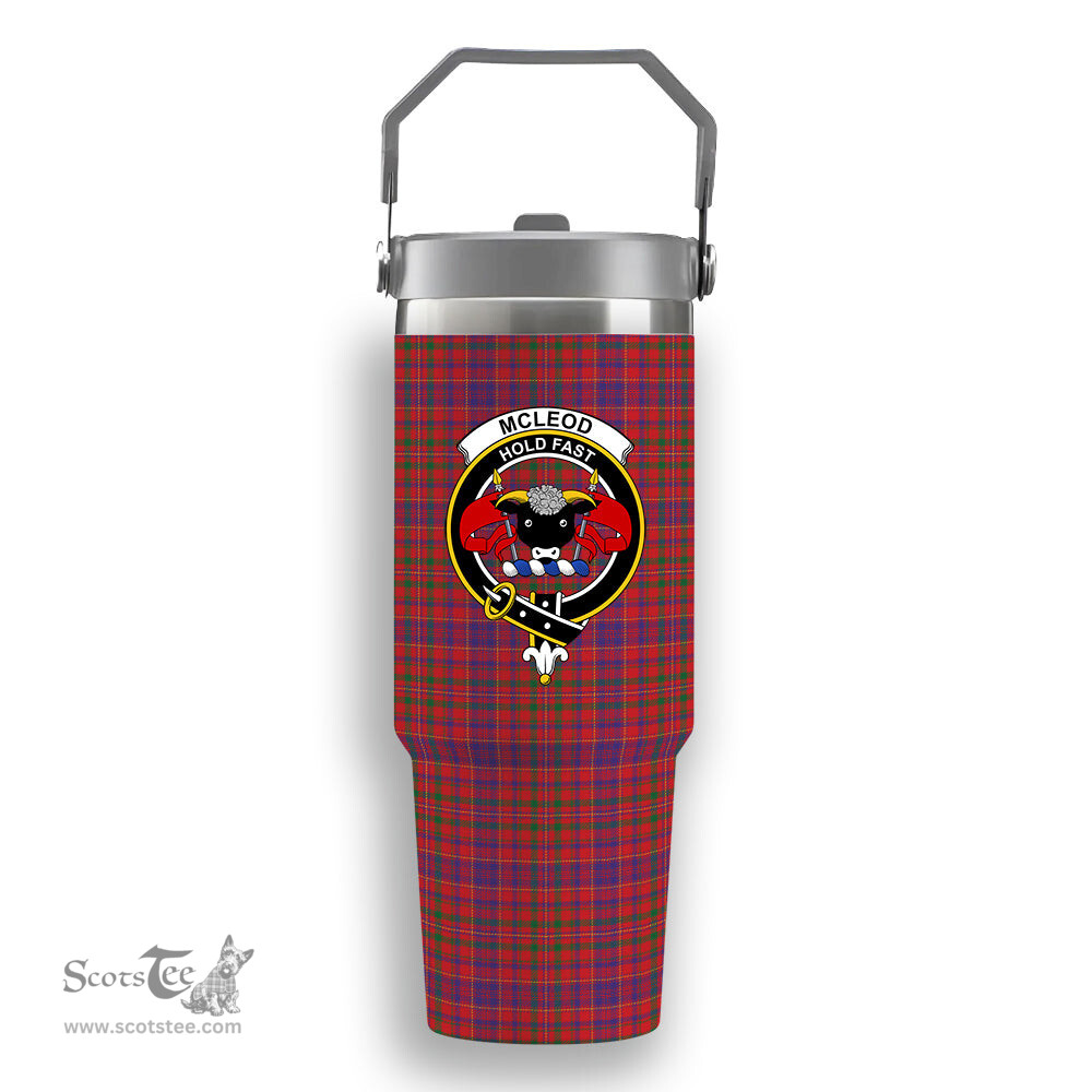 ScotsTee Shop Scottish McLeod Red Modern Crest Tartan Flip Straw Tumbler 20oz 30oz