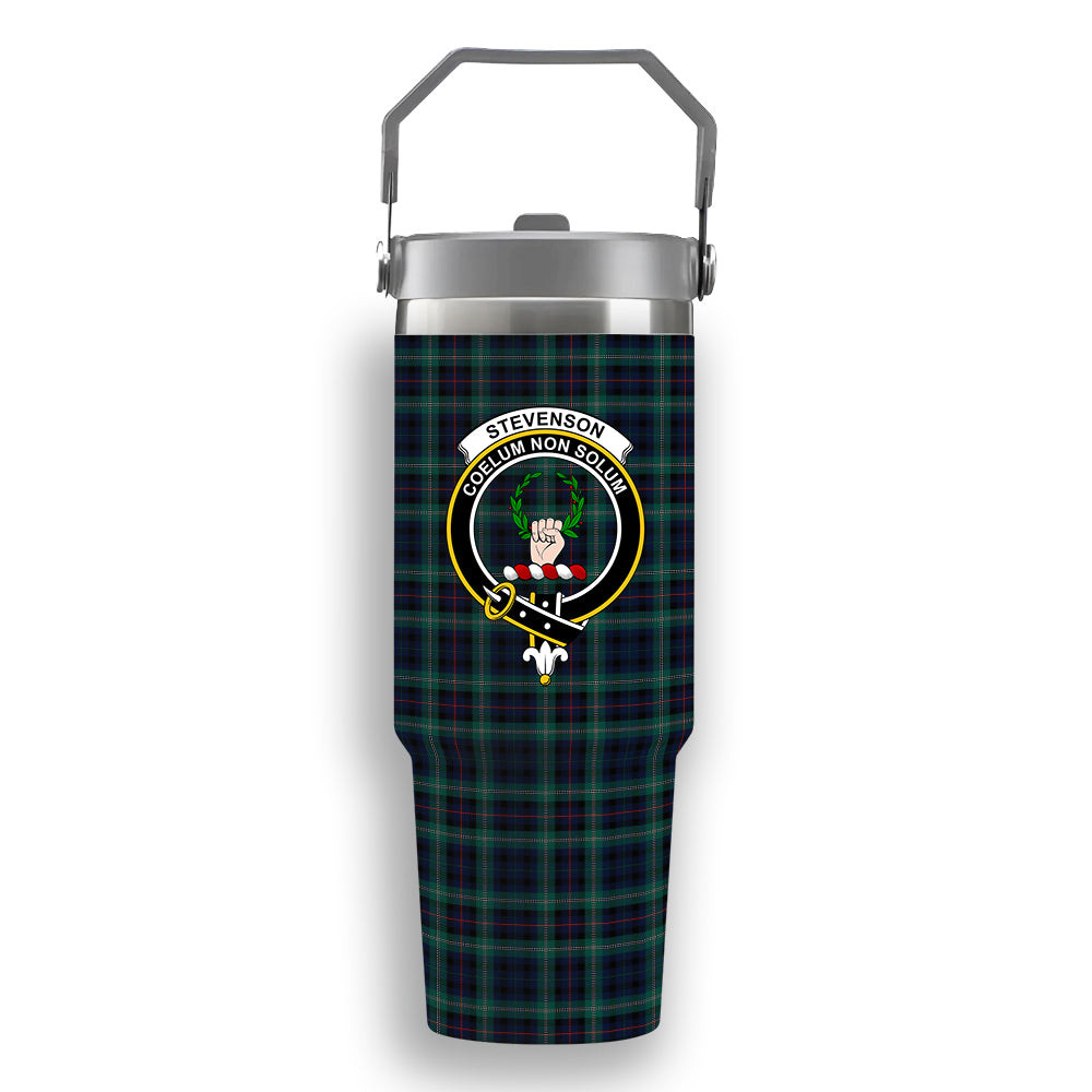 ScotsTee Shop Scottish Stevenson Hunting Modern Crest Tartan Flip Straw Tumbler 20oz 30oz