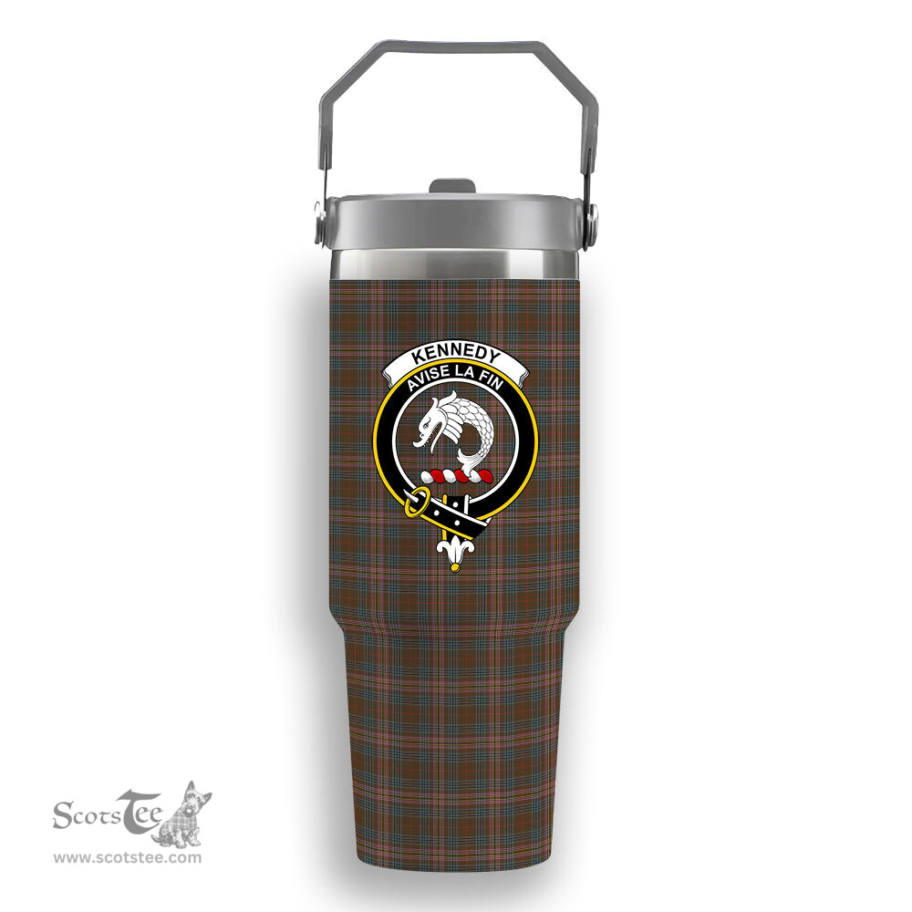 ScotsTee Shop Scottish Kennedy Weathered Crest Tartan Flip Straw Tumbler 20oz 30oz