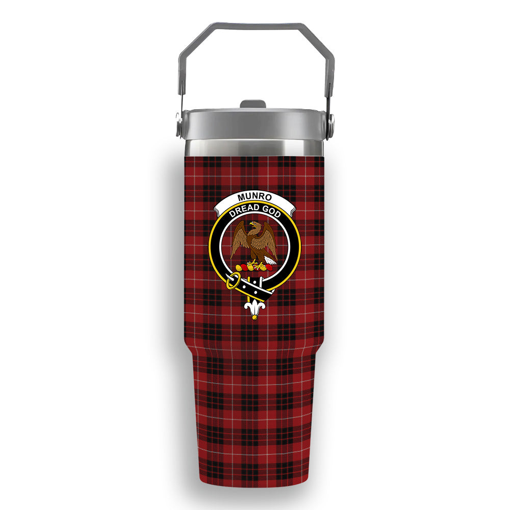 ScotsTee Shop Scottish Munro Black and Red Crest Tartan Flip Straw Tumbler 20oz 30oz
