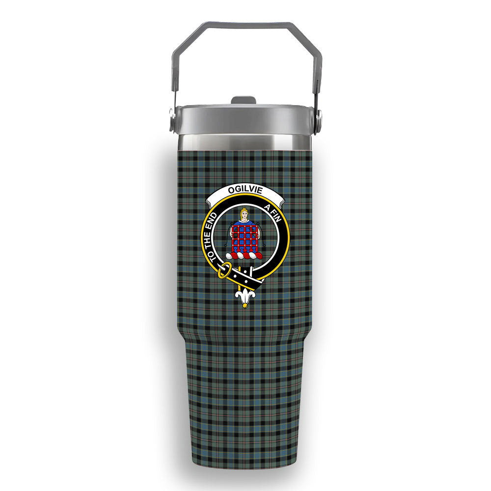 ScotsTee Shop Scottish Ogilvie (Ogilvy) Hunting Crest Tartan Flip Straw Tumbler 20oz 30oz