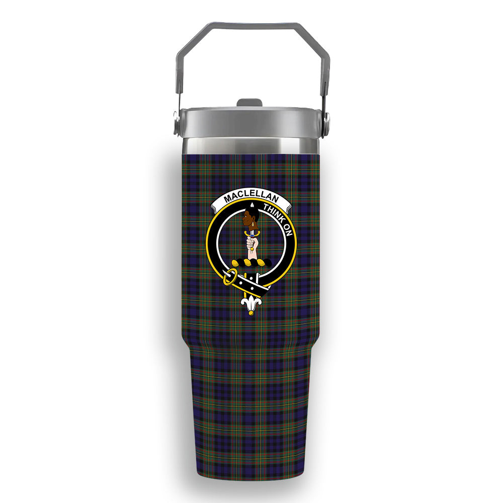 ScotsTee Shop Scottish MacLellan Modern Crest Tartan Flip Straw Tumbler 20oz 30oz
