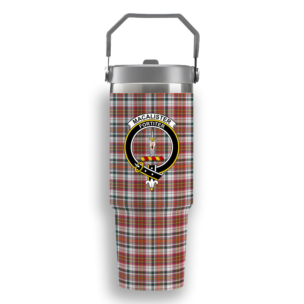 ScotsTee Shop Scottish MacAlister Dress Modern Crest Tartan Flip Straw Tumbler 20oz 30oz
