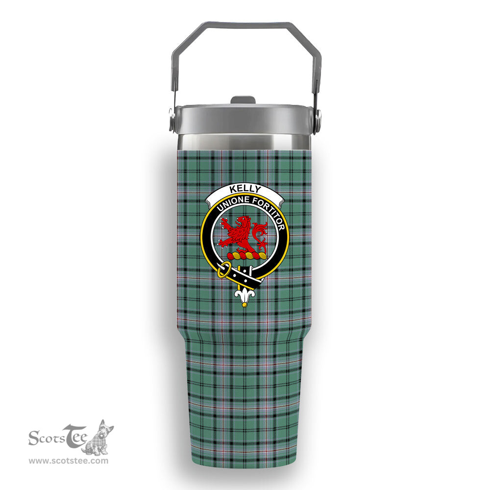 ScotsTee Shop Scottish Kelly of Sleat Hunting Ancient Crest Tartan Flip Straw Tumbler 20oz 30oz