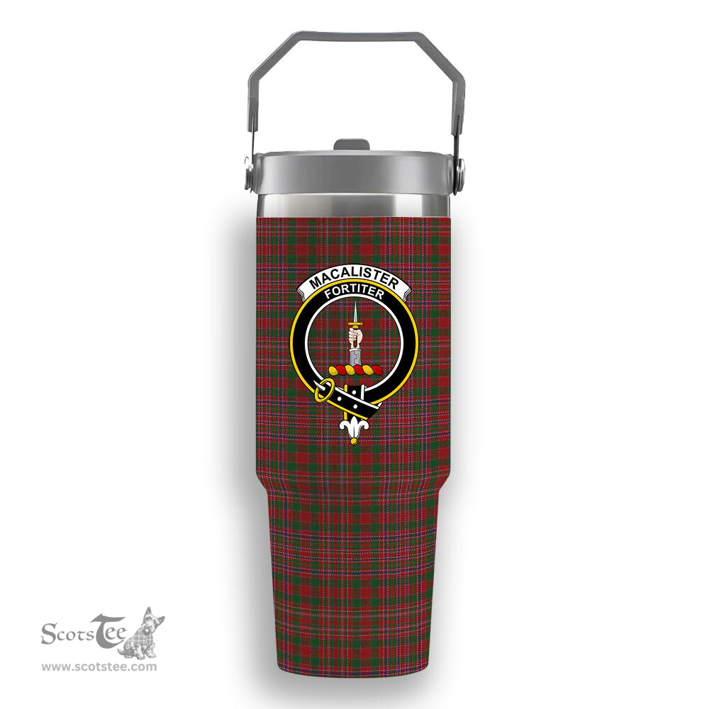 ScotsTee Shop Scottish MacAlister 1950 Crest Tartan Flip Straw Tumbler 20oz 30oz