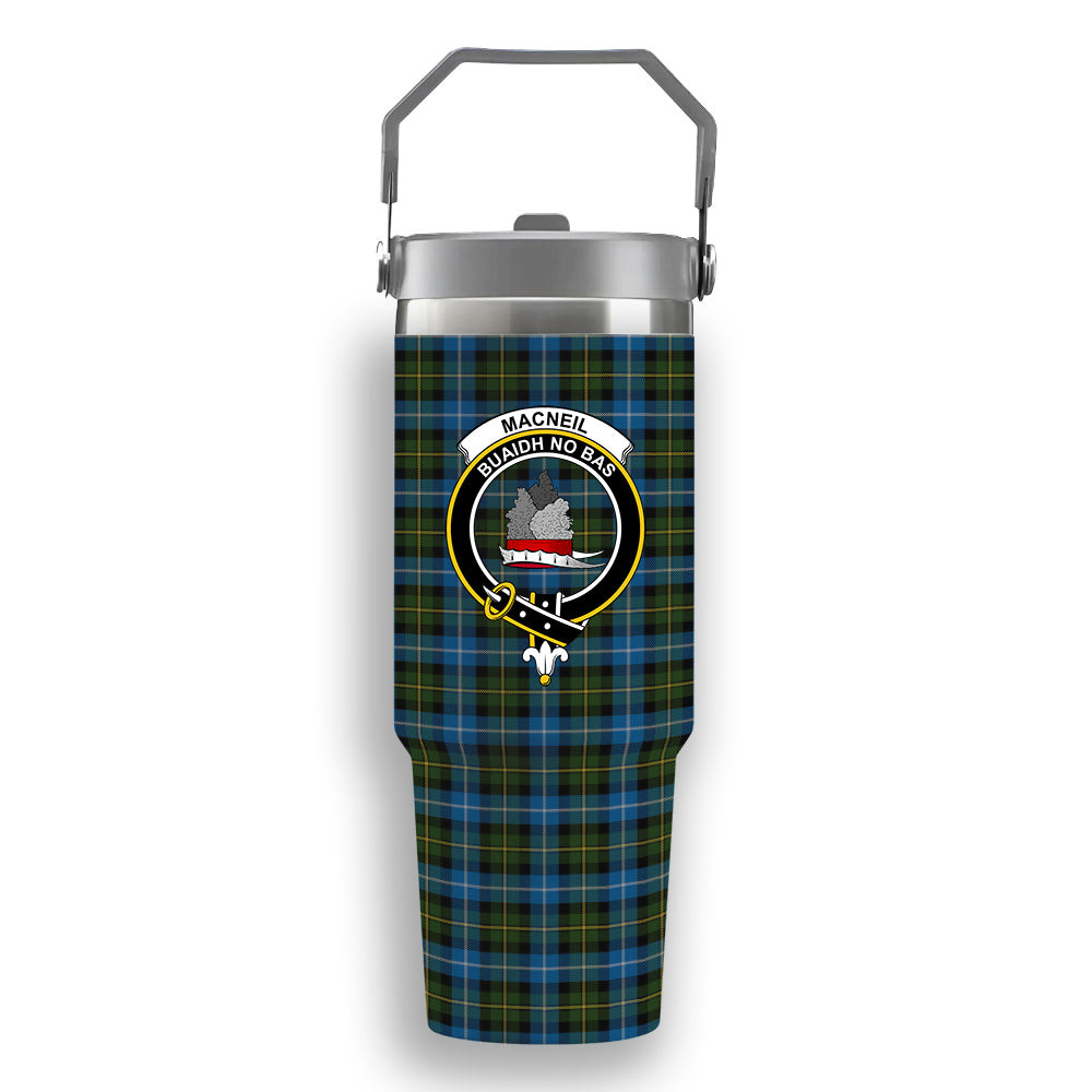 ScotsTee Shop Scottish MacNeil of Barra Crest Tartan Flip Straw Tumbler 20oz 30oz