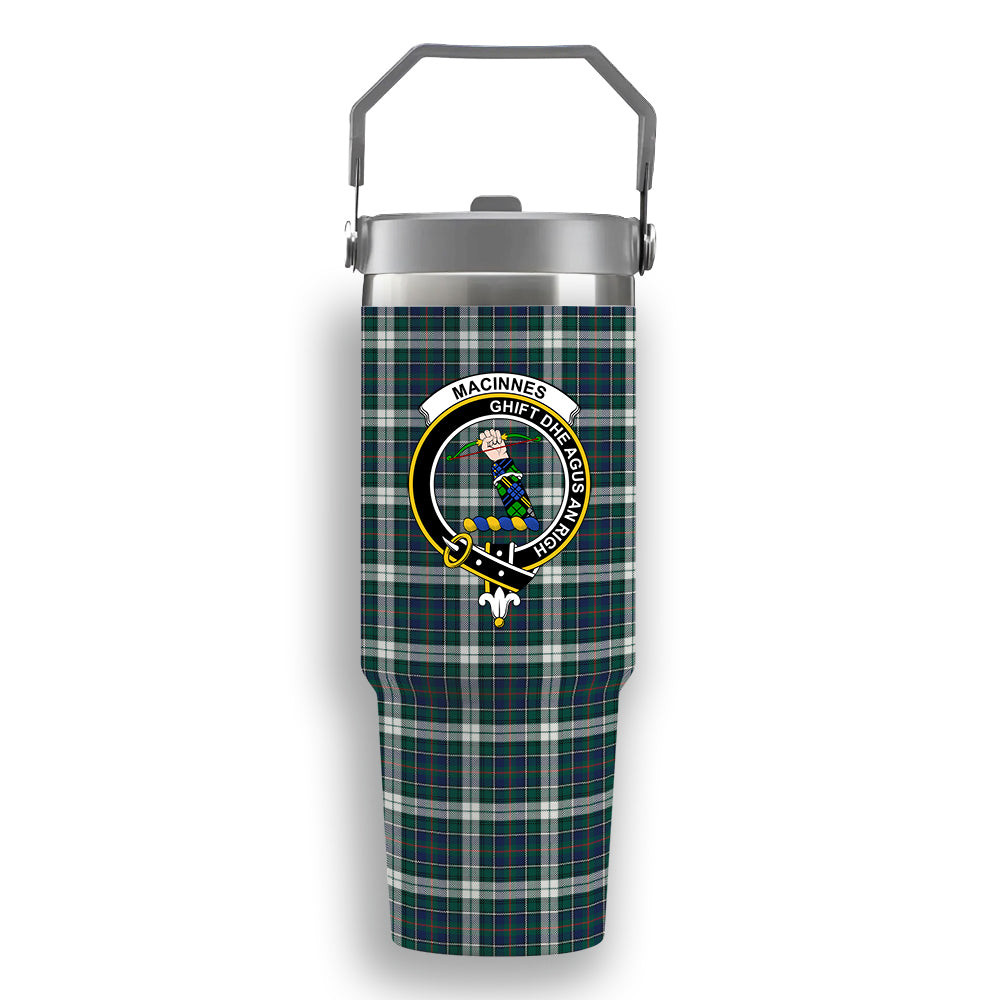 ScotsTee Shop Scottish MacInnes Dress Modern Crest Tartan Flip Straw Tumbler 20oz 30oz
