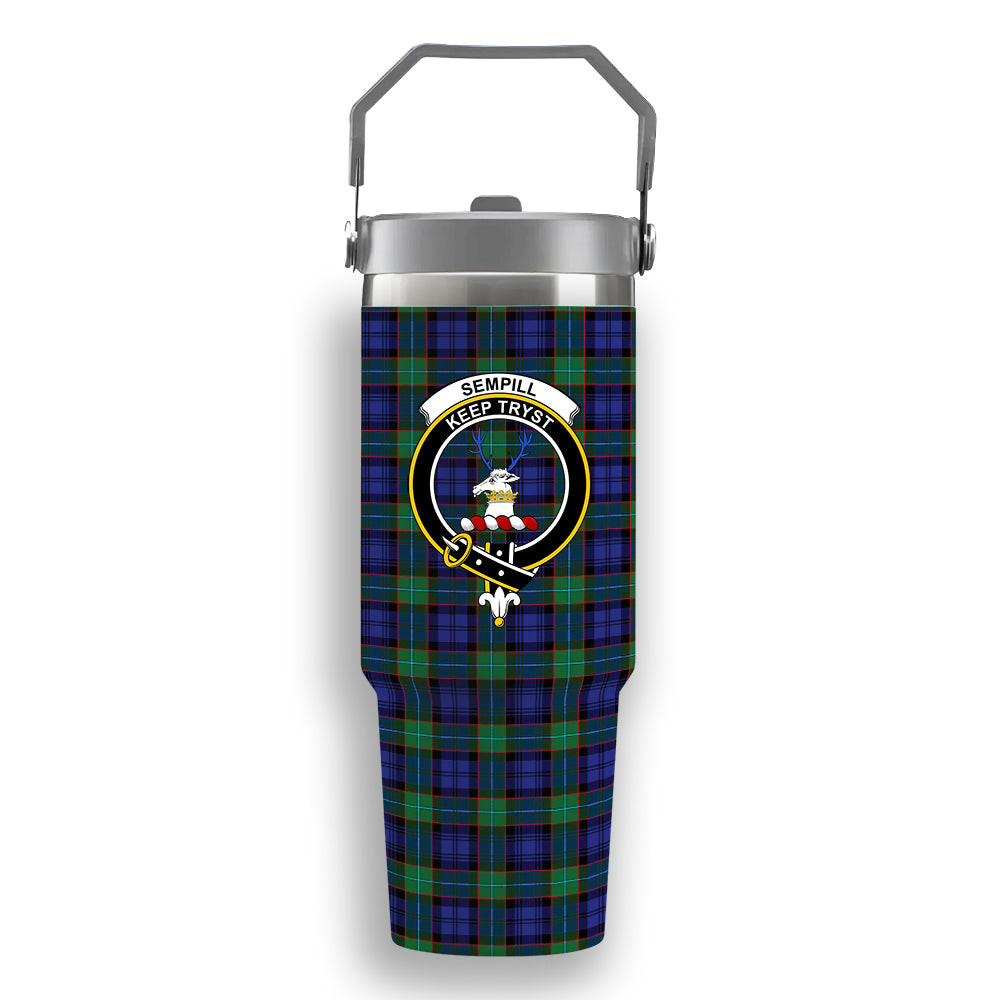 ScotsTee Shop Scottish Sempill Modern Crest Tartan Flip Straw Tumbler 20oz 30oz