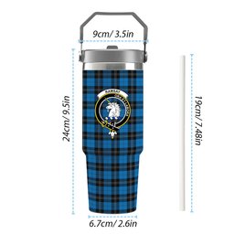 ScotsTee Shop Scottish Ramsay Blue Ancient Crest Tartan Flip Straw Tumbler 20oz 30oz