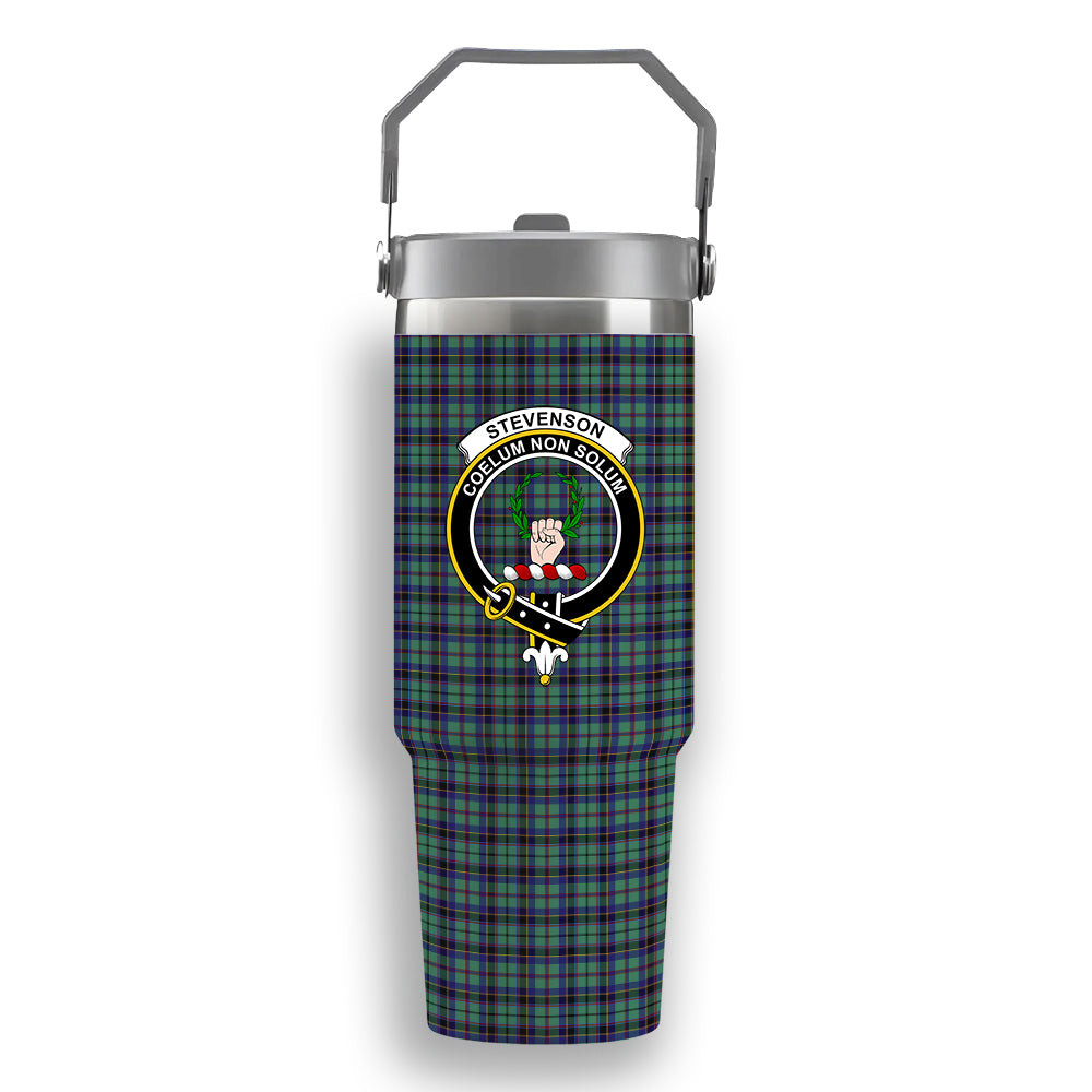 ScotsTee Shop Scottish Stevenson SC Crest Tartan Flip Straw Tumbler 20oz 30oz