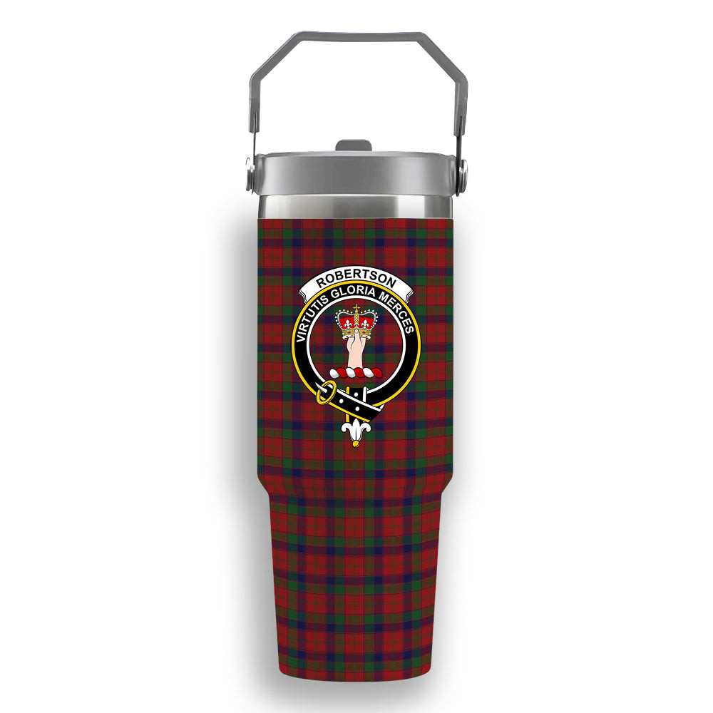 ScotsTee Shop Scottish Robertson Crest Tartan Flip Straw Tumbler 20oz 30oz