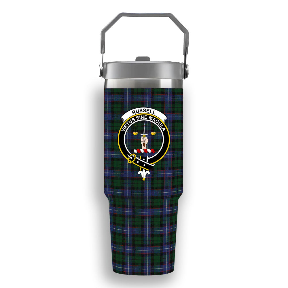 ScotsTee Shop Scottish Russell Crest Tartan Flip Straw Tumbler 20oz 30oz