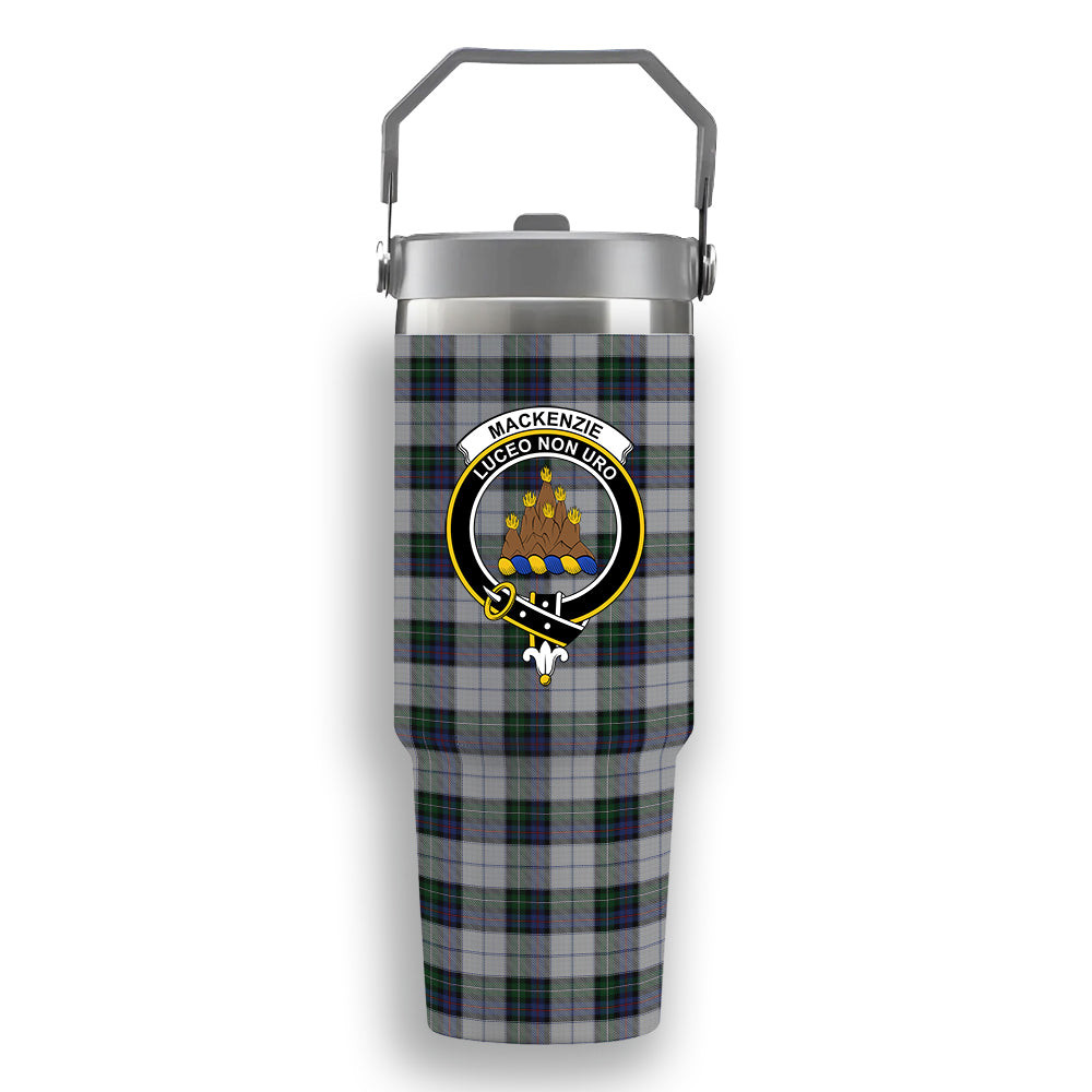ScotsTee Shop Scottish MacKenzie Dress 3 Crest Tartan Flip Straw Tumbler 20oz 30oz