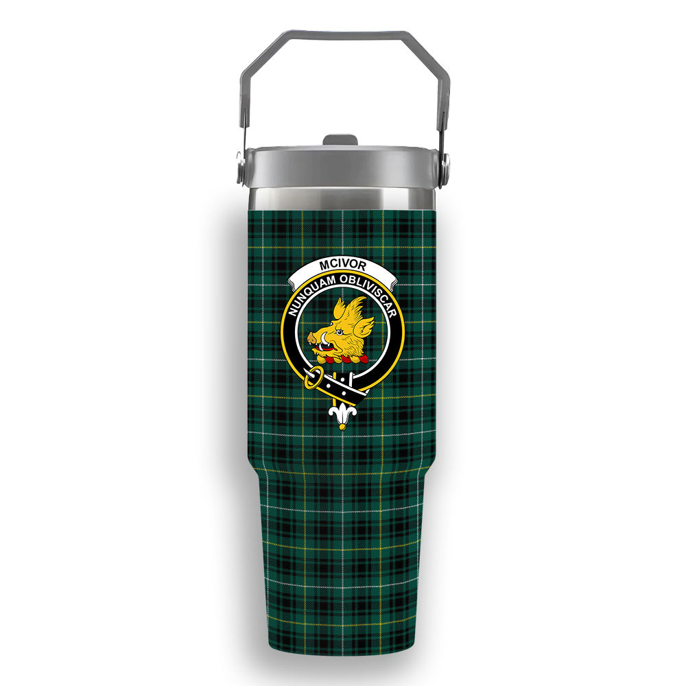 ScotsTee Shop Scottish McIvor Hunting Modern Crest Tartan Flip Straw Tumbler 20oz 30oz