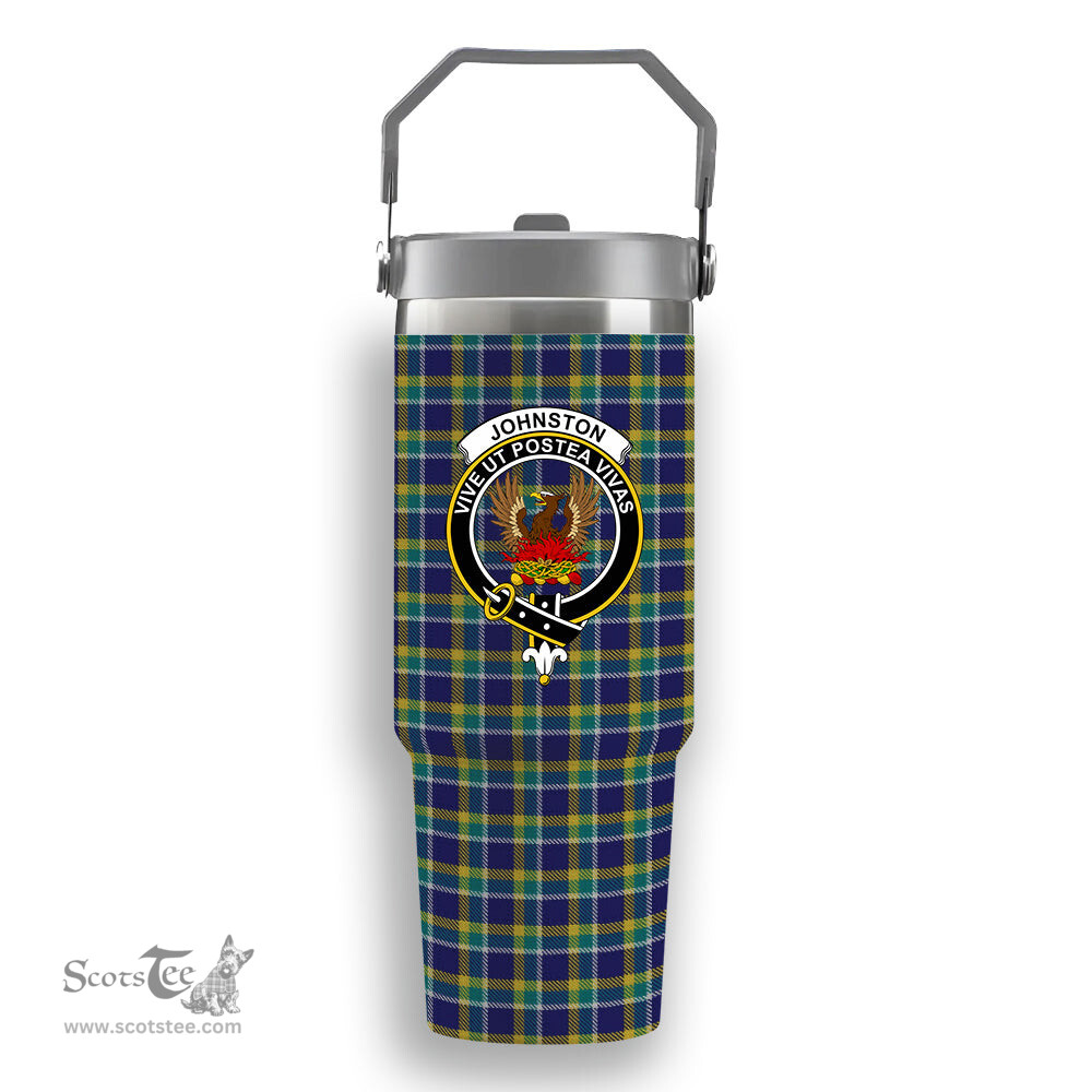 ScotsTee Shop Scottish Johnston Timothy Crest Tartan Flip Straw Tumbler 20oz 30oz