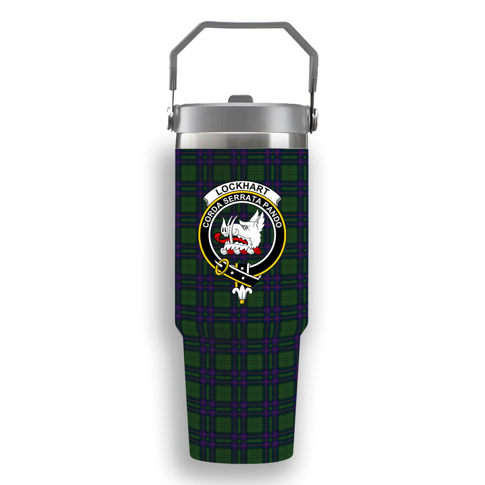 ScotsTee Shop Scottish Lockhart Modern Crest Tartan Flip Straw Tumbler 20oz 30oz