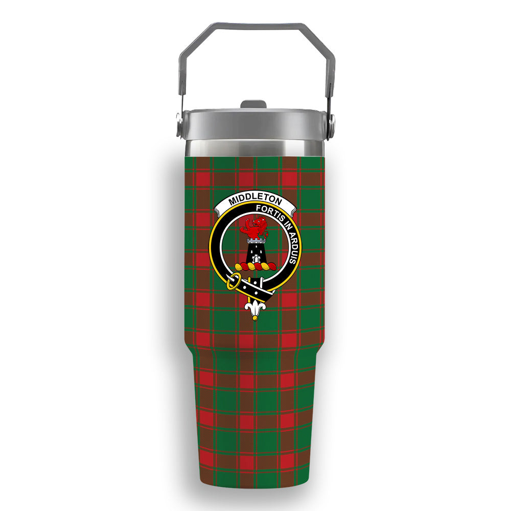 ScotsTee Shop Scottish Middleton Modern Crest Tartan Flip Straw Tumbler 20oz 30oz