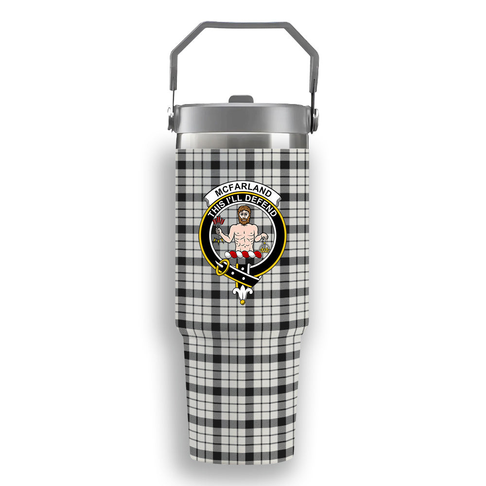 ScotsTee Shop Scottish McFarland Black White Ancient Crest Tartan Flip Straw Tumbler 20oz 30oz