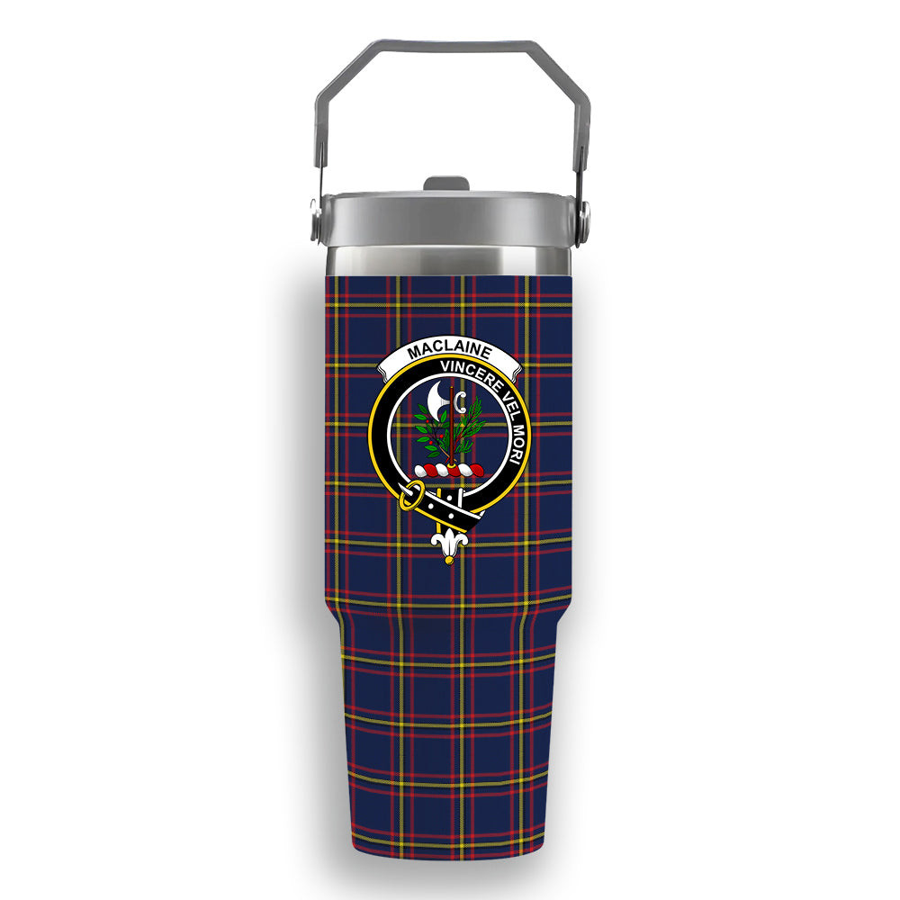 ScotsTee Shop Scottish MacLaine of Lochbuie Hunting Modern Crest Tartan Flip Straw Tumbler 20oz 30oz