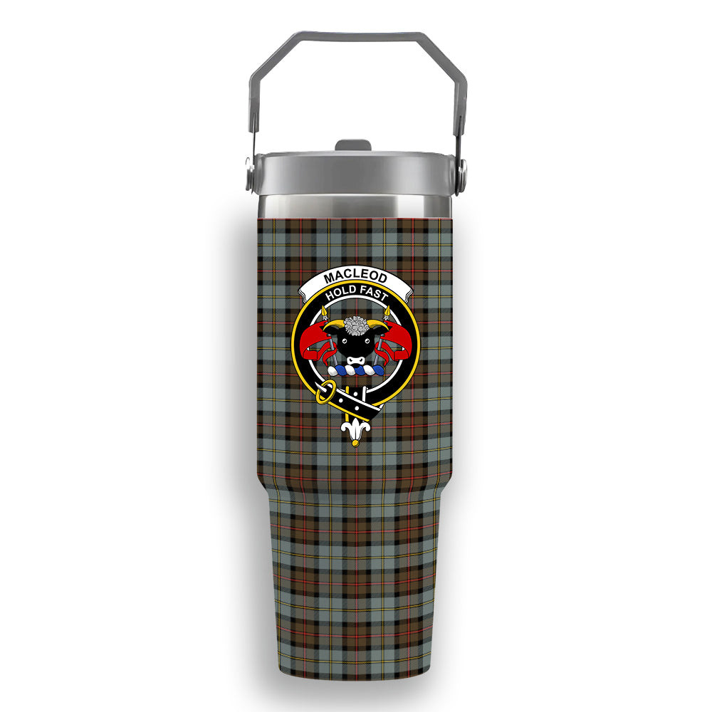 ScotsTee Shop Scottish MacLeod Of Harris Weathered Crest Tartan Flip Straw Tumbler 20oz 30oz