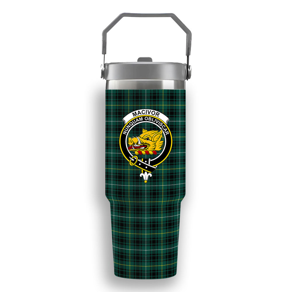 ScotsTee Shop Scottish MacIvor Hunting Modern Crest Tartan Flip Straw Tumbler 20oz 30oz