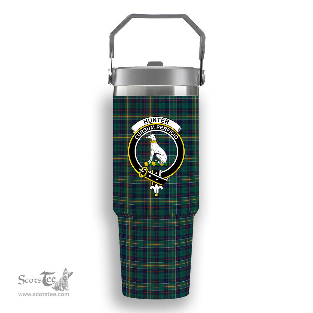 ScotsTee Shop Scottish Hunter of Hunterston Modern Crest Tartan Flip Straw Tumbler 20oz 30oz