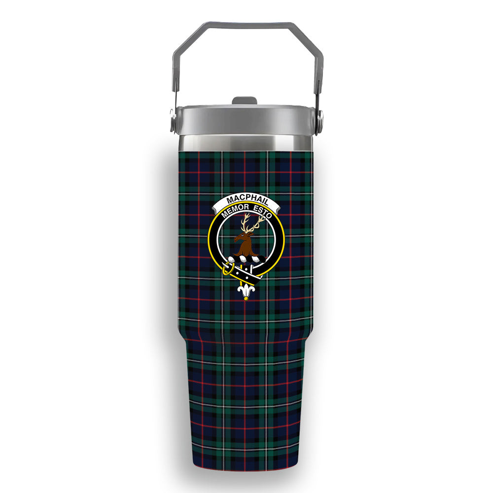 ScotsTee Shop Scottish MacPhail Hunting Modern Crest Tartan Flip Straw Tumbler 20oz 30oz