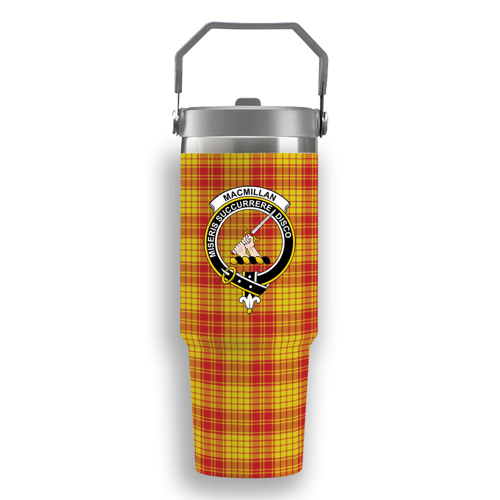 ScotsTee Shop Scottish MacMillan Dress Modern Crest Tartan Flip Straw Tumbler 20oz 30oz