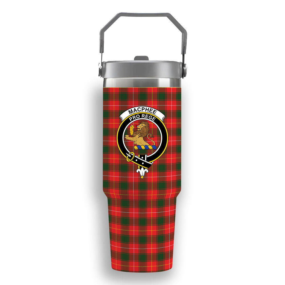 ScotsTee Shop Scottish MacPhee Modern Crest Tartan Flip Straw Tumbler 20oz 30oz