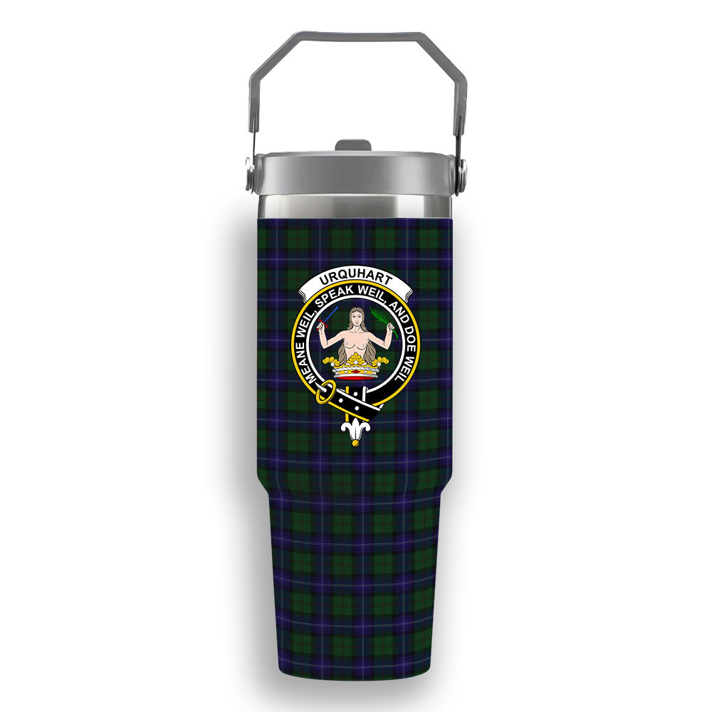 ScotsTee Shop Scottish Urquhart White Line Crest Tartan Flip Straw Tumbler 20oz 30oz