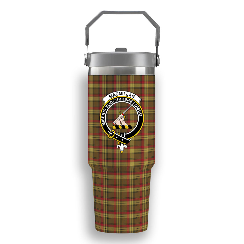 ScotsTee Shop Scottish MacMillan Old Weathered Crest Tartan Flip Straw Tumbler 20oz 30oz