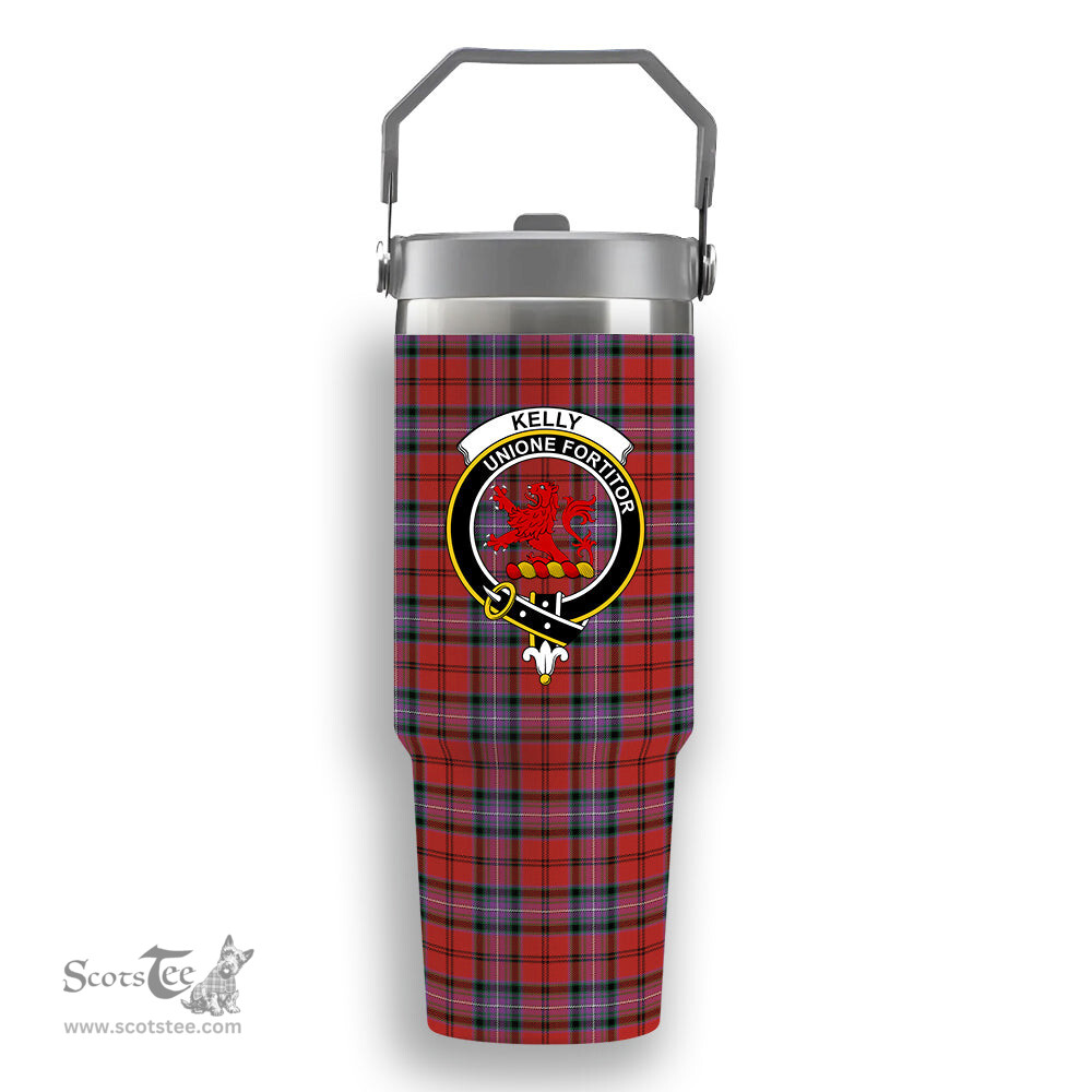 ScotsTee Shop Scottish Kelly of Sleat Red Ancient Crest Tartan Flip Straw Tumbler 20oz 30oz