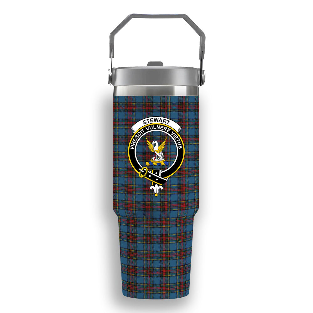 ScotsTee Shop Scottish Stewart Royal Blue Crest Tartan Flip Straw Tumbler 20oz 30oz