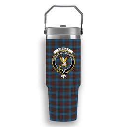 ScotsTee Shop Scottish Stewart Royal Blue Crest Tartan Flip Straw Tumbler 20oz 30oz