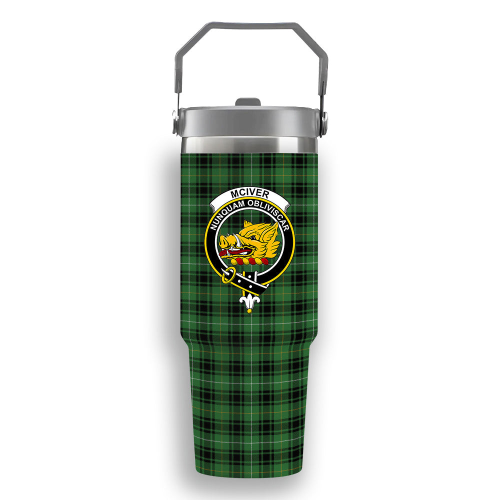 ScotsTee Shop Scottish McIver Hunting Ancient Crest Tartan Flip Straw Tumbler 20oz 30oz