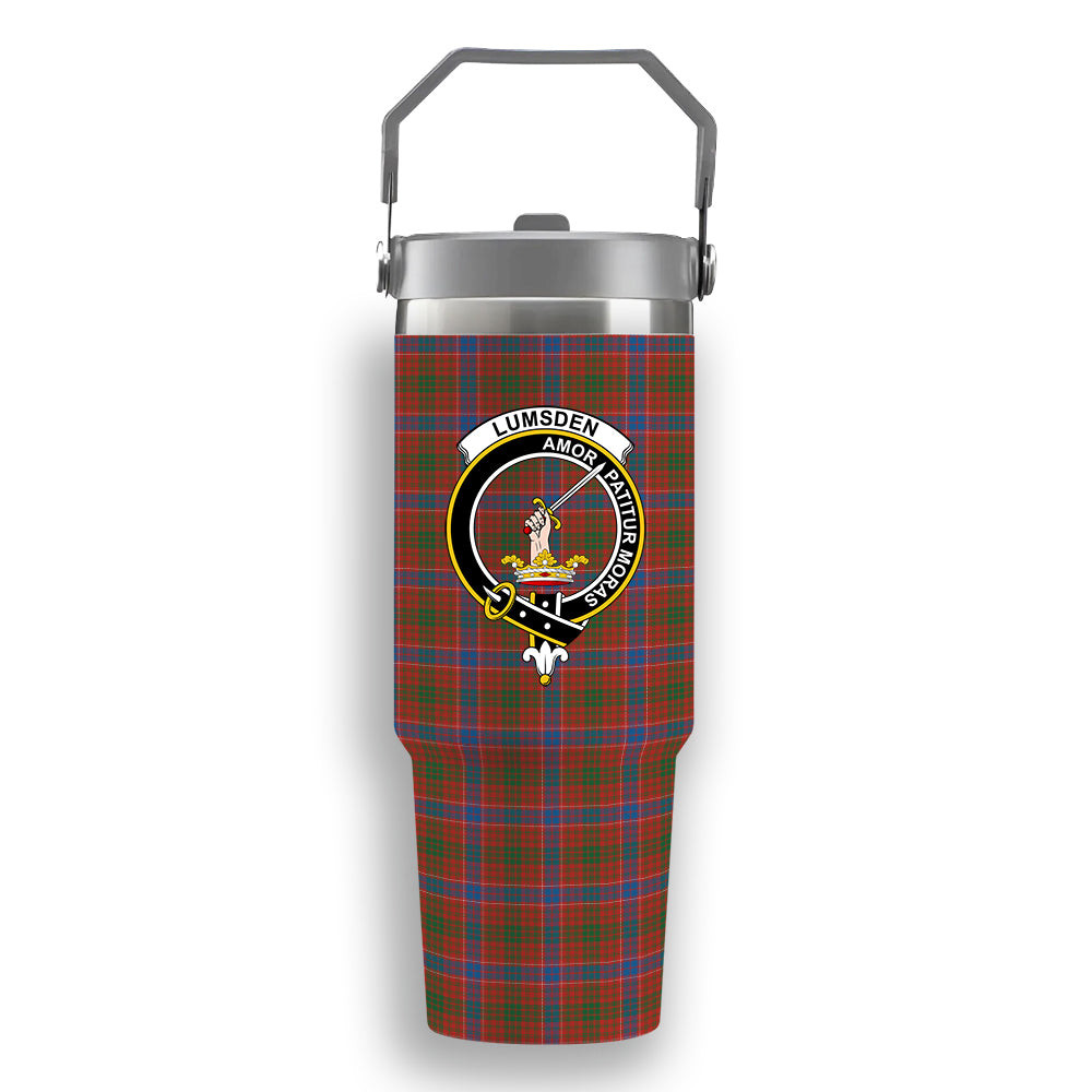 ScotsTee Shop Scottish Lumsden Waistcoat Ancient Crest Tartan Flip Straw Tumbler 20oz 30oz