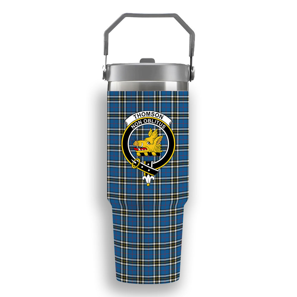 ScotsTee Shop Scottish Thomson Blue Modern Clan Crest Tartan Flip Straw Tumbler 20oz 30oz