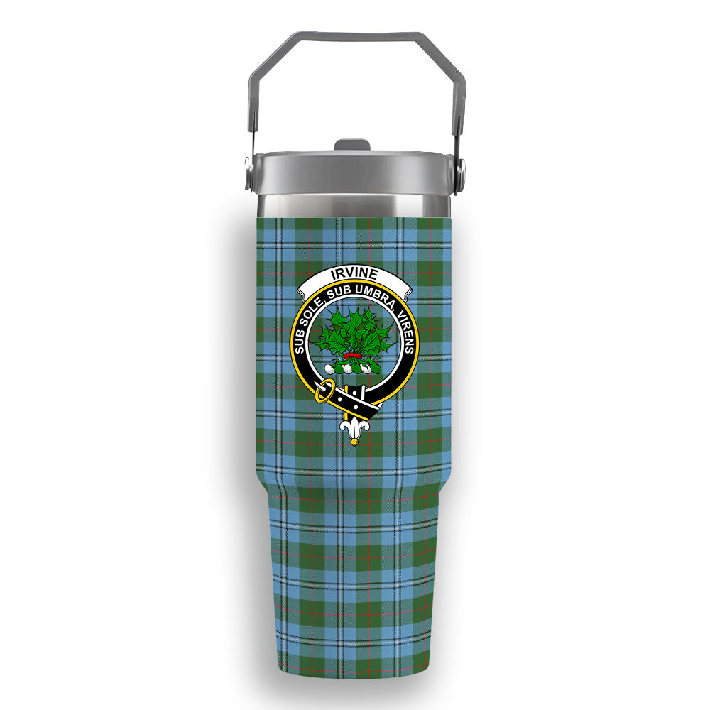 ScotsTee Shop Scottish Irvine of Glentulchan Modern Crest Tartan Flip Straw Tumbler 20oz 30oz